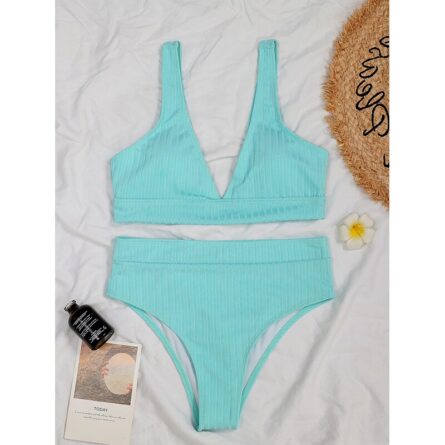 Sunset and Swim Modest Solid High Waist Ribbed Bikini - Image 14