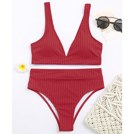 Sunset and Swim Modest Solid High Waist Ribbed Bikini - Image 29
