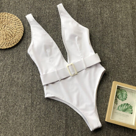 Luminescent Waves Belted Plunge Neon One Piece Swimsuit - Image 19