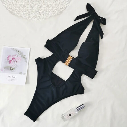 Luxe Cut Out Belted Halter Swimsuit – Bild 19