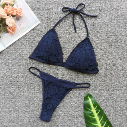 Sunset and Swim Blue Lace Triangle Bikini - Image 6