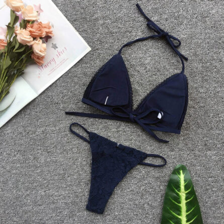 Sunset and Swim Blue Lace Triangle Bikini - Image 4