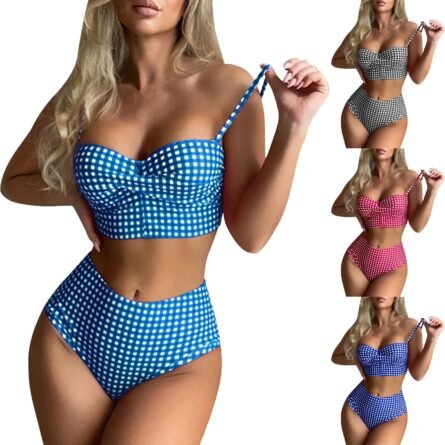 Confident Coastline Plaid High Waist Bikini - Image 2