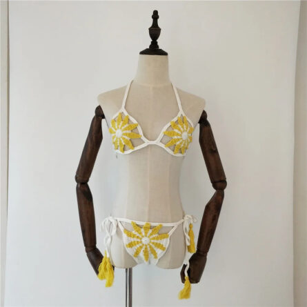Tropical Flower Dream Crochet Cut Out Bikini - Image 11