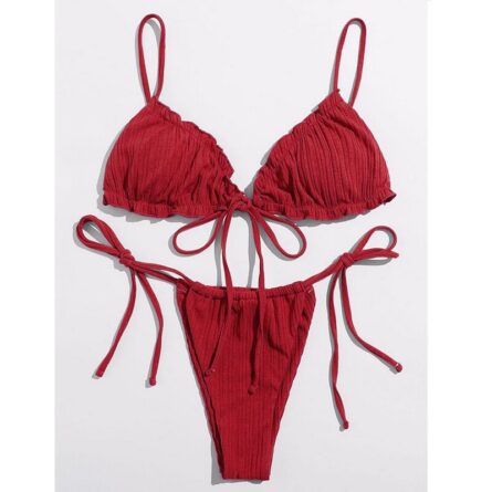 Brazilian Ruffle Ruched Solid Bikini - Image 8