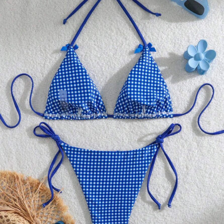 Sunset Charm Plaid Bikini With Bows - Image 8
