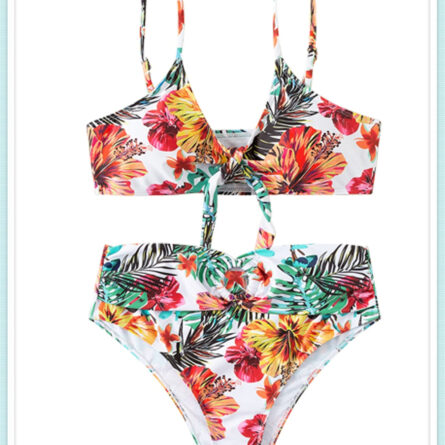 Floral Print Modest Knot Front Bikini including Cover Up Shirt – Bild 29