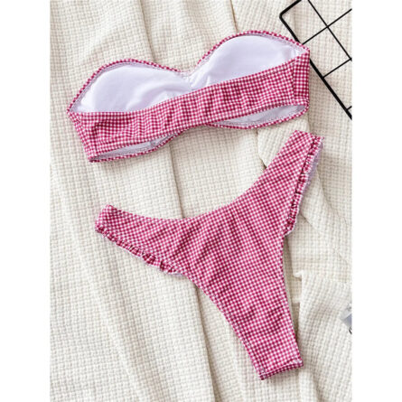 Sweet Summertime Plaid Gingham Bandeau Bow Bikini Set – Bild 5