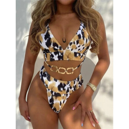 Golden Leopard Halter Bikini - Image 12