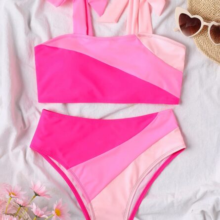Sarah Pink Colorblock High Waist Bikini – Bild 16