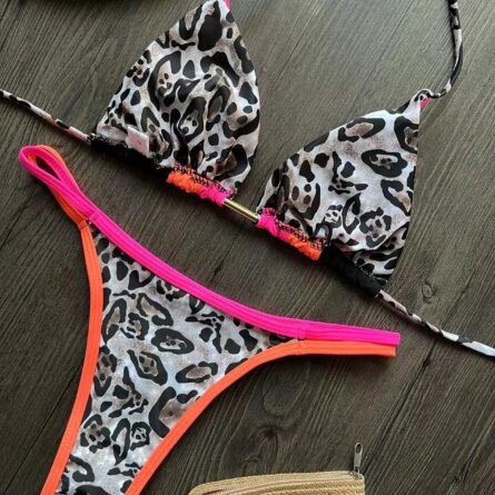 Neon Leopard Colorblock Brazilian Bikini - Image 8