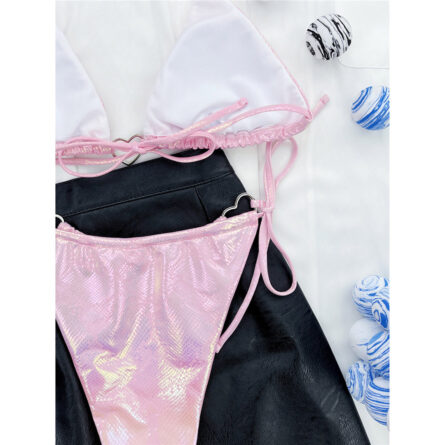 Pink Love Shiny Love Heart Triangle Bikini - Image 12
