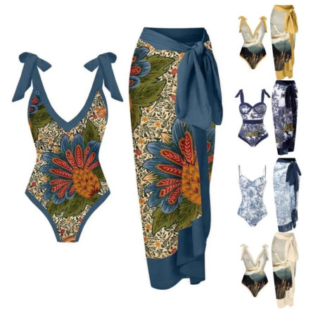 Palm Paradise Swimsuit & Beach Cover Up Sarong Set - Image 34