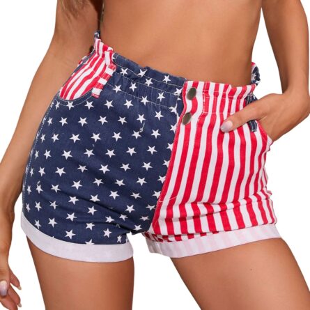 High Waist American Flag Denim Shorts - Image 14