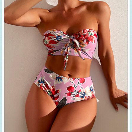 Amalfi Angel Bikini Floral Knot Front Bandeau High Waist Bikini - Image 15