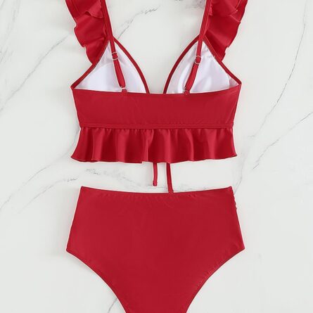Cute Modest High Waist Ruffle Bikini – Bild 27