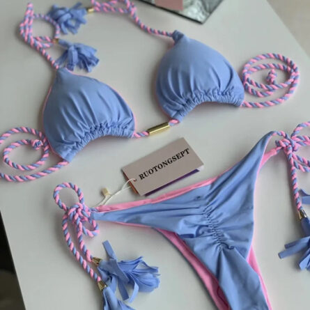 Isabella Tassel Side Tie Halter Bikini - Image 62