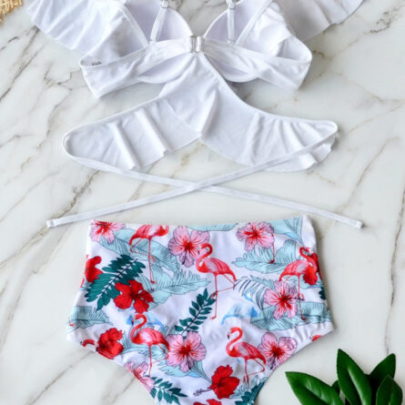Floral Dreams Sexy White Ruffled High Waist Bikini - Image 11