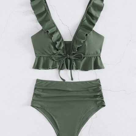 Cute Modest High Waist Ruffle Bikini – Bild 34
