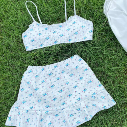 Sweet Summer Floral Bow Bikini Set with Skirt - Image 7