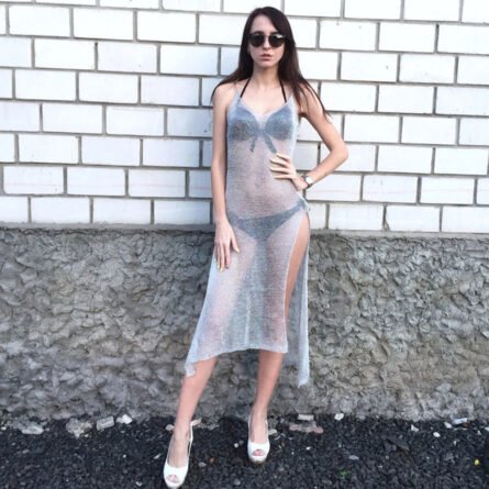 Glimmering Allure Sheer Beach Cover Up Tunic - Image 38