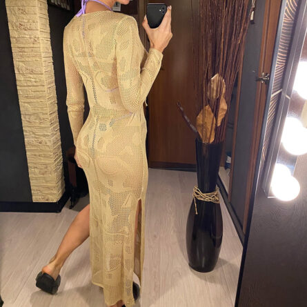 Island Sunset Crochet Beach Deep V Plunge Cover Up Dress – Bild 27