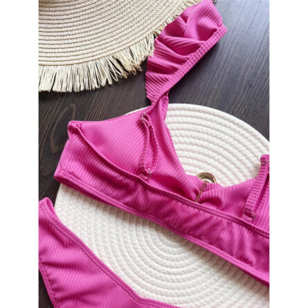 Penelope Pink Ruffled Ribbed High Leg Cut Brazilian Bikini – Bild 5