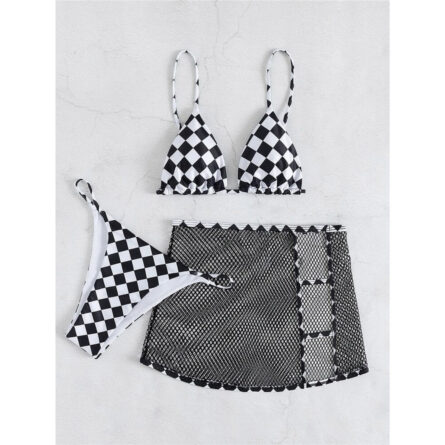 Black White Triangle Bikini with Adjustable Straps Set – Bild 7
