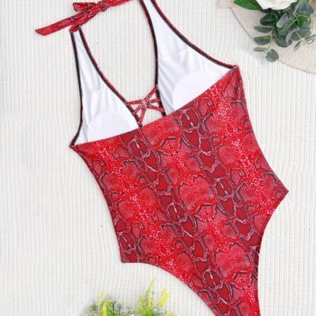 Snake Print Deep Plunge Cut Out Swimsuit - Image 30