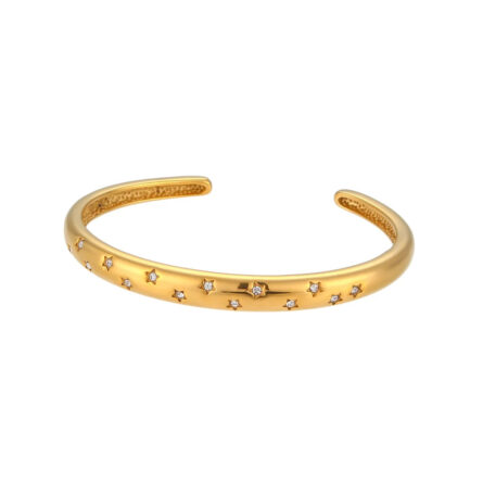 Gold Plated Waterproof Shiny Star & Moon Crystal Cuff Bangles - Image 12
