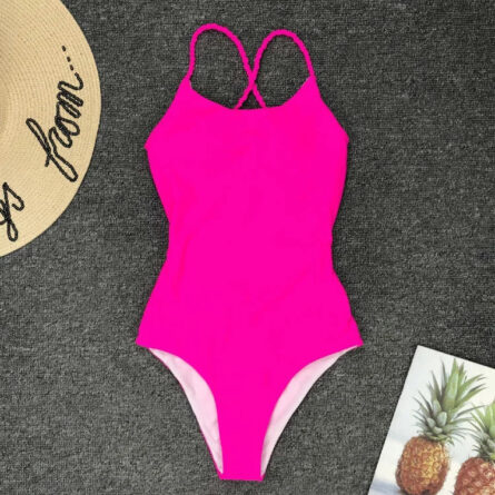 Sunset and Swim Sexy Strappy Open Back One Piece Pink Swimsuit - Image 5