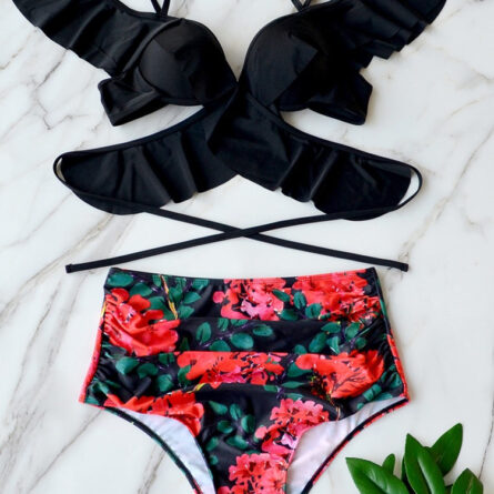 Floral Dreams Sexy White Ruffled High Waist Bikini - Image 18