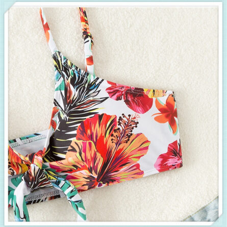 Floral Print Modest Knot Front Bikini including Cover Up Shirt – Bild 25