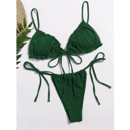 Brazilian Ruffle Ruched Solid Bikini - Image 9
