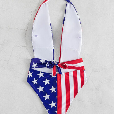 American Flag Deep V Plunge Open Back Swimsuit - Image 3