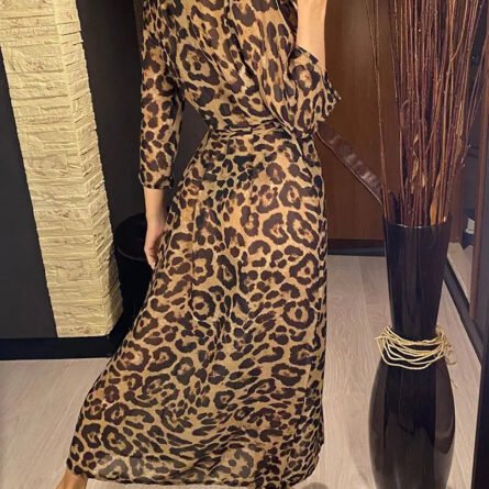 Sunset and Swim Long Leopard Beach Cover Up - Image 2