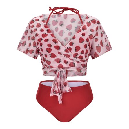 Sweet Strawberry Three-Piece Plus Size Bikini Set - Image 4