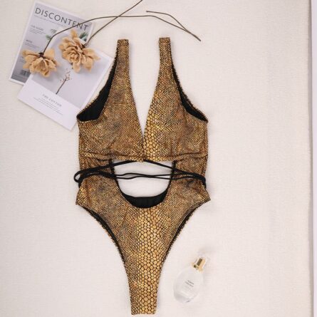 Sexy Stunning Shiny Snake Hollow Out One Piece Swimsuit – Bild 9