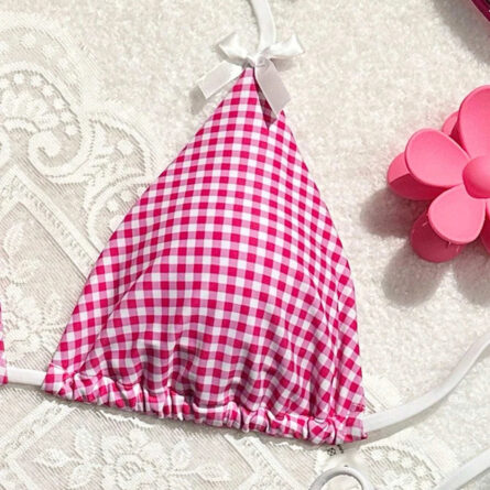 Sunset Charm Plaid Bikini With Bows - Image 17