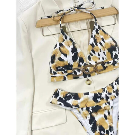 Golden Leopard Halter Bikini - Image 15