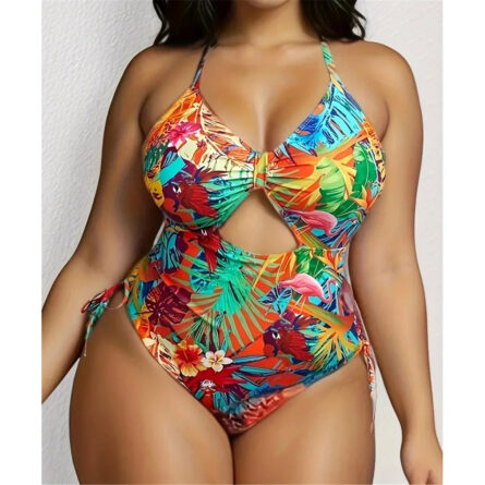 Hawaii Tropical Cut Out Plus Size Swimsuit – Bild 4