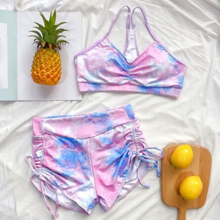 Pure Devotion High Waist Bikini Sexy Workout Outfit Swimwear Drawstring Trendy Workout Outfit - Image 7