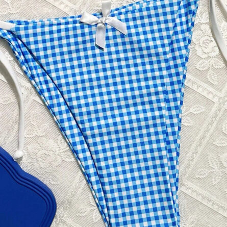Sunset Charm Plaid Bikini With Bows - Image 20
