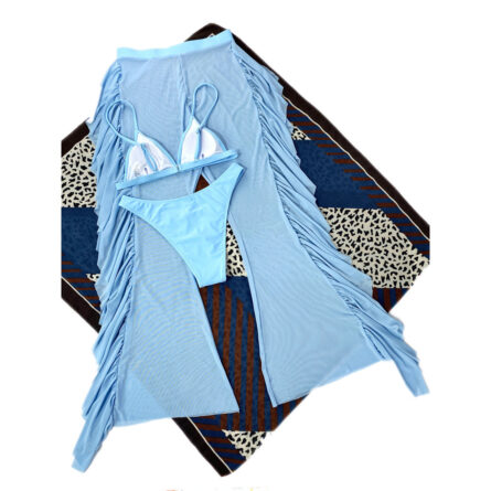 3 Piece Bikini Set with Transparent Mesh Ruffled Beach Cover Up Pants - Image 94