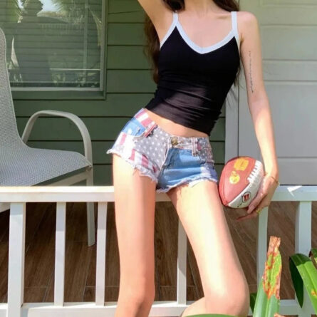 USA American Flag Jeans Denim Shorts Hot Pants - Image 11