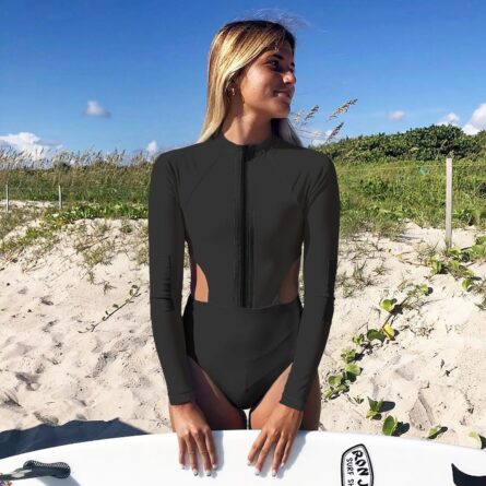 Ready, Set, Dive! Rashguard Zipper Cut Out One Piece Swimsuit - Image 5