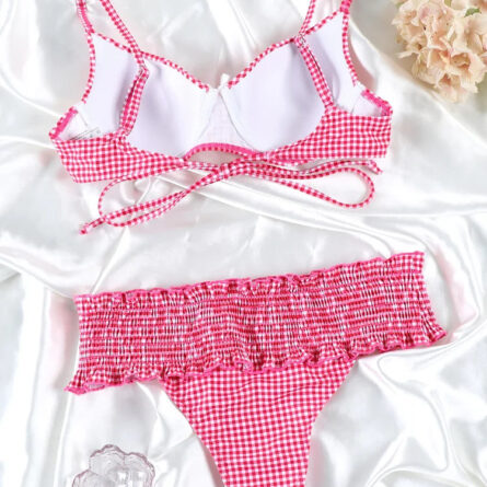 Sweetheart Ruffle Plaid Bow Bikini – Bild 4