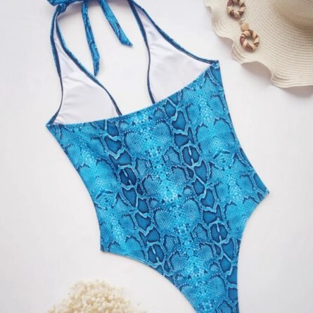 Snake Print Deep Plunge Cut Out Swimsuit - Image 36