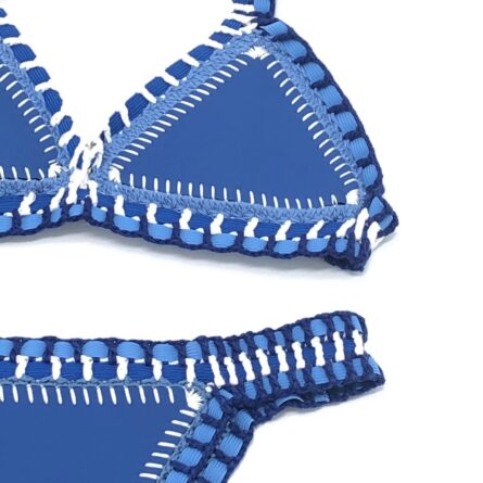 Blue Yellow Neoprene Crochet Swimwear Bikini Set - Image 6