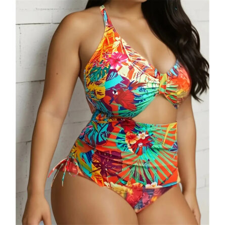 Hawaii Tropical Cut Out Plus Size Swimsuit – Bild 6